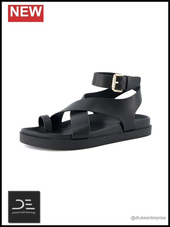 Shoes - Vegan Leather Ankle Wrap Platform Sandals with Molded Footbed